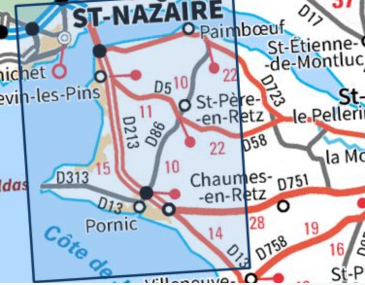 Carte TOP 25 n° 1123 OT - Saint-Nazaire, Pornic, Côte de Jade | IGN carte de randonnée IGN