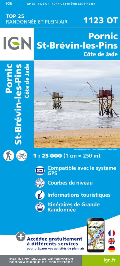 Carte TOP 25 n° 1123 OT - Saint-Nazaire, Pornic, Côte de Jade | IGN carte de randonnée IGN
