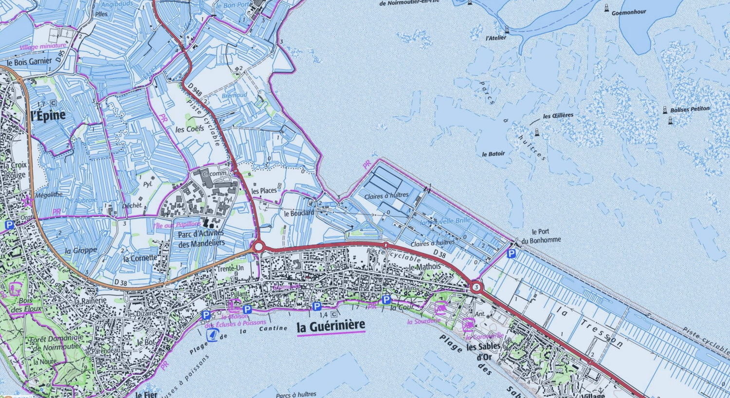 Carte TOP 25 n° 1125 OT - Ile de Noirmoutier, Beauvoir-sur-Mer, Marais Breton | IGN carte de randonnée IGN