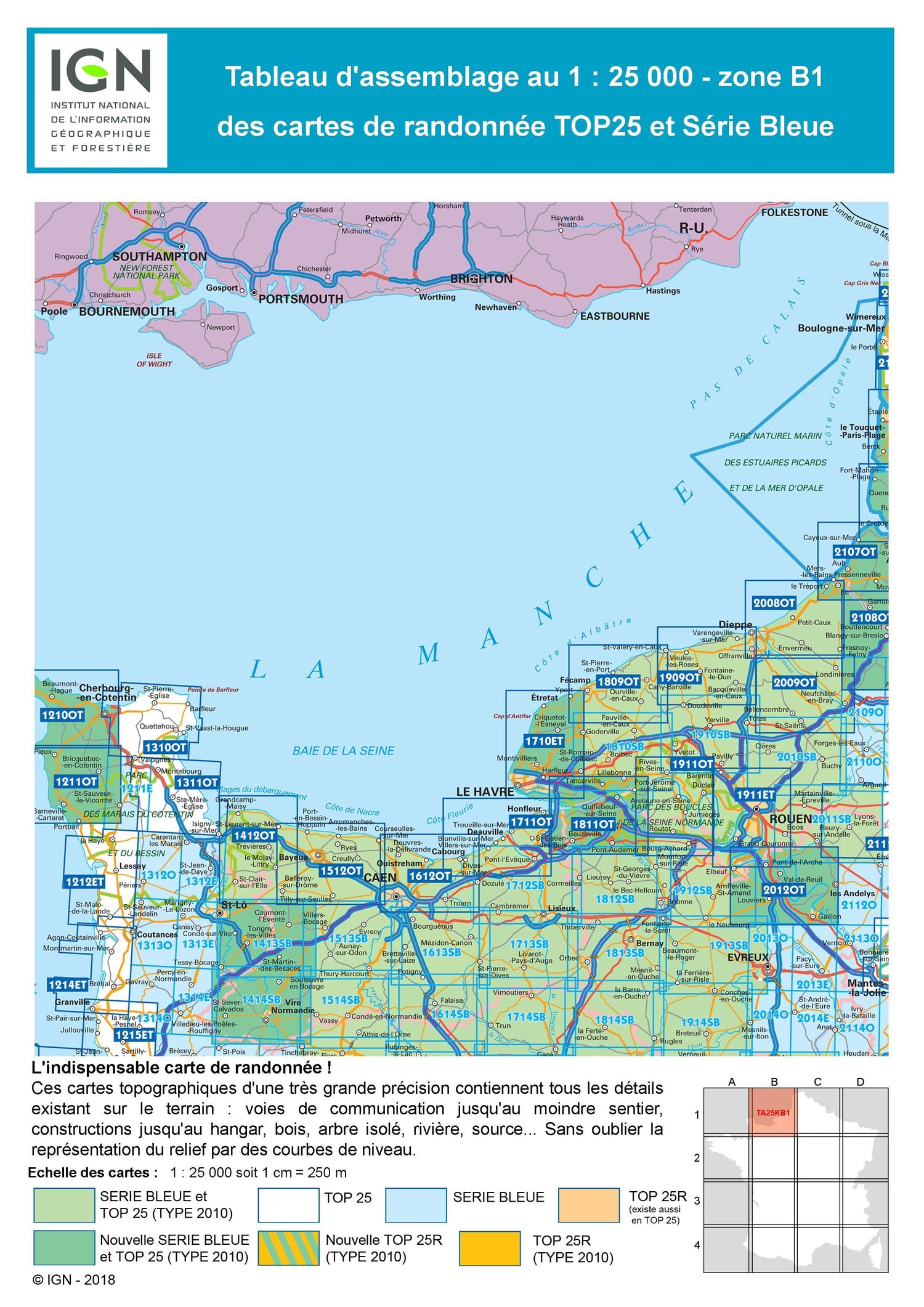 Carte TOP 25 n° 1210 OT - Cherbourg en Cotentin, Cap de la Hague | IGN carte de randonnée IGN