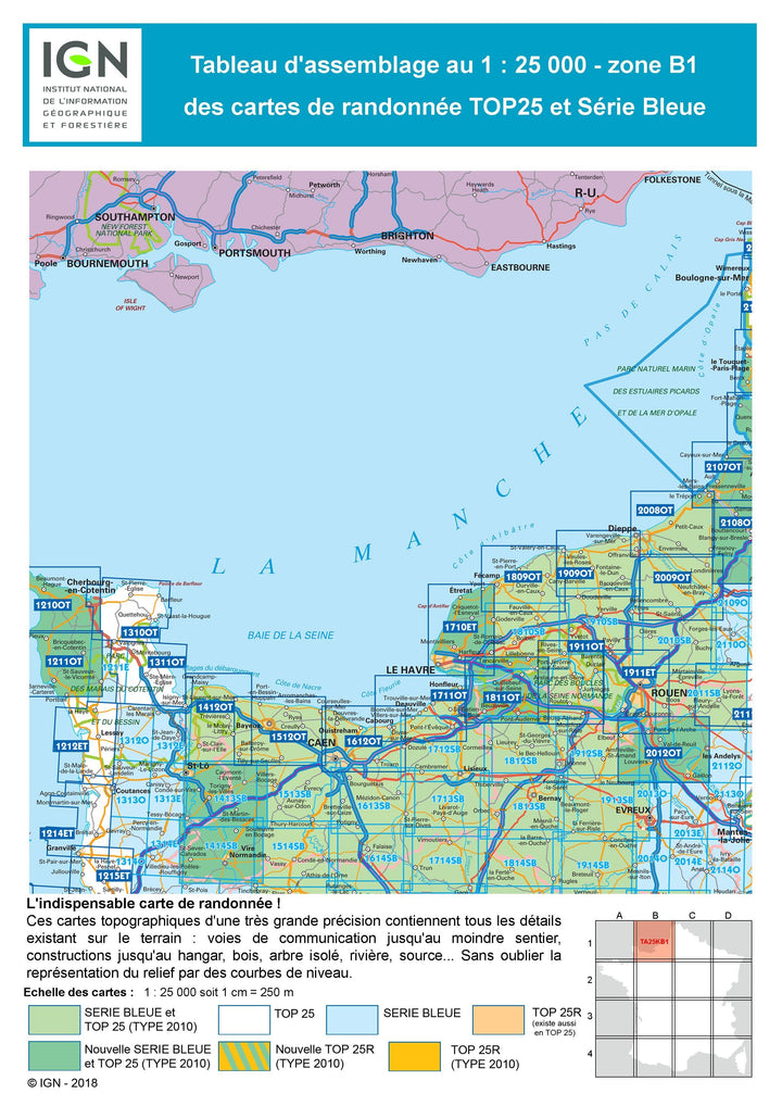 Carte TOP 25 n° 1210 OT - Cherbourg en Cotentin, Cap de la Hague | IGN carte pliée IGN 
