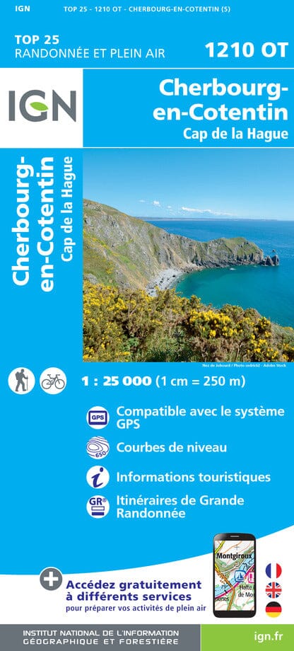 Carte TOP 25 n° 1210 OT - Cherbourg en Cotentin, Cap de la Hague | IGN carte pliée IGN 