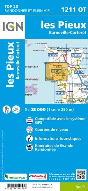 Carte TOP 25 n° 1211 OT - Les Pieux, Barneville-Carteret | IGN carte pliée IGN 