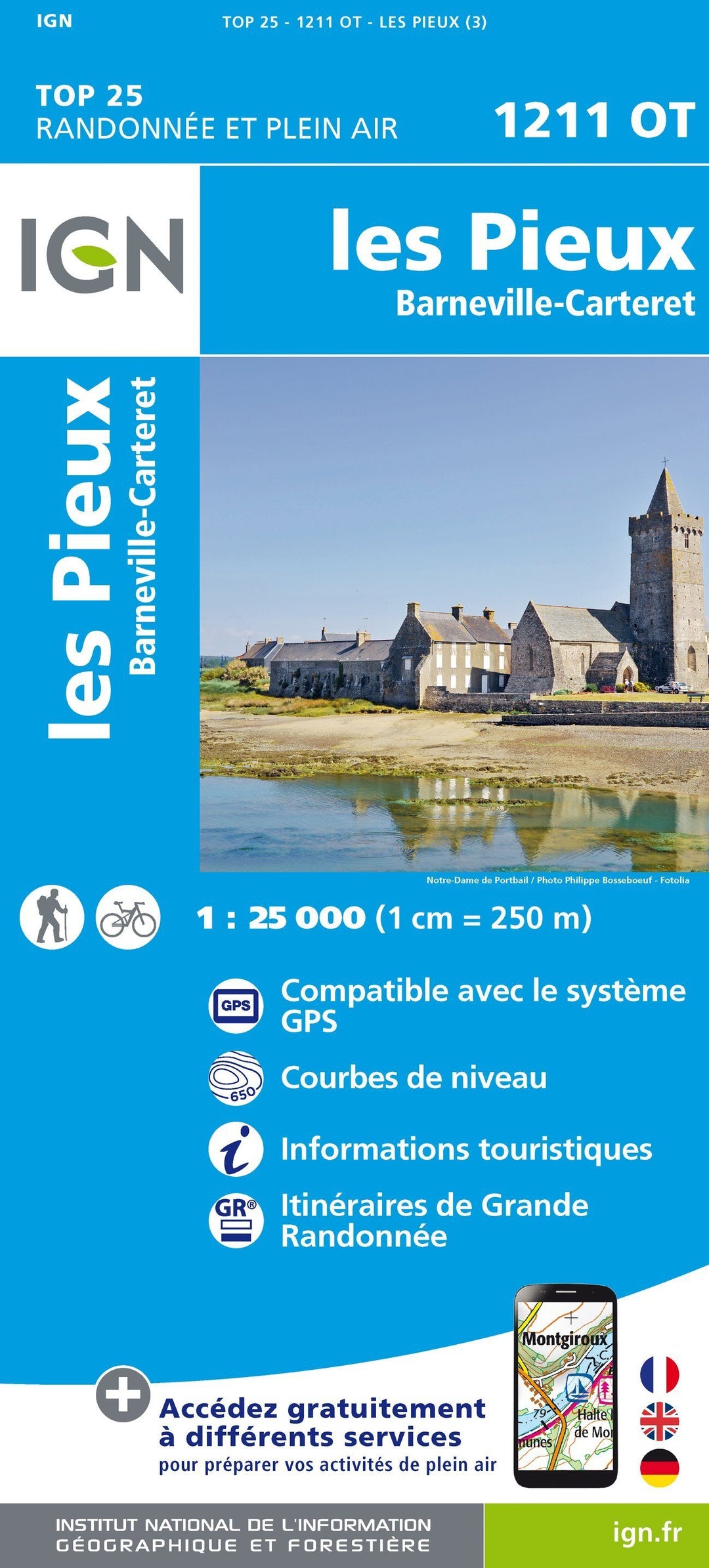 Carte TOP 25 n° 1211 OT - Les Pieux, Barneville-Carteret | IGN carte pliée IGN 