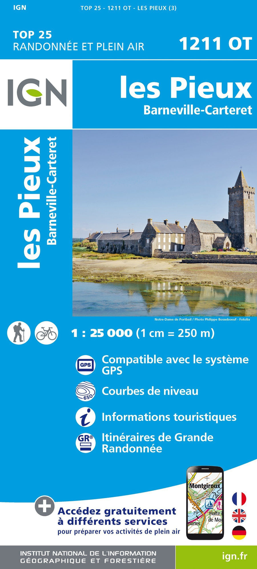 Carte TOP 25 n° 1211 OT - Les Pieux, Barneville-Carteret | IGN carte pliée IGN 