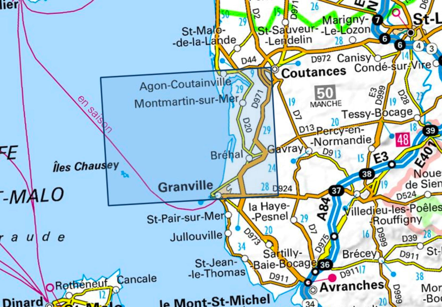 Carte TOP 25 n° 1214 ET - Granville, Coutances, Iles Chausey | IGN carte de randonnée IGN