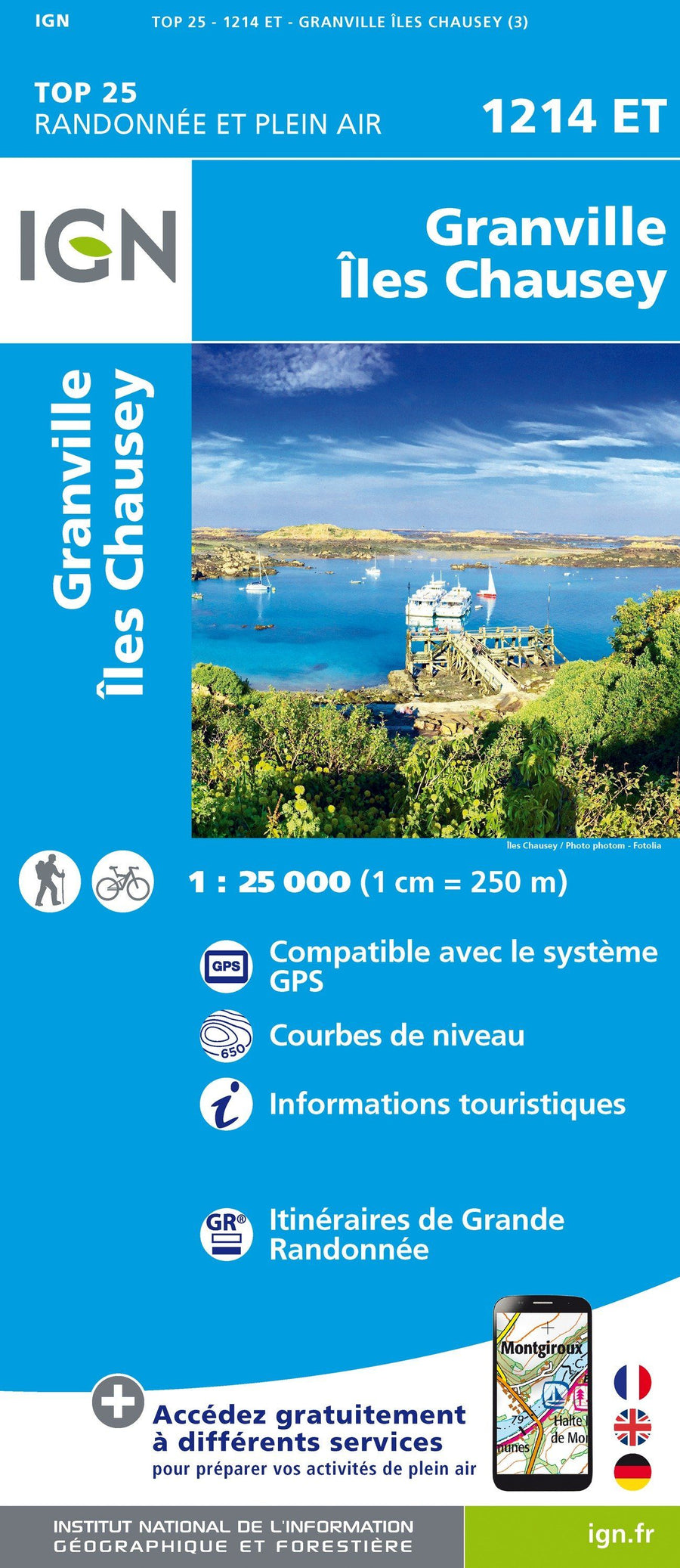 Carte TOP 25 n° 1214 ET - Granville, Coutances, Iles Chausey | IGN carte pliée IGN 