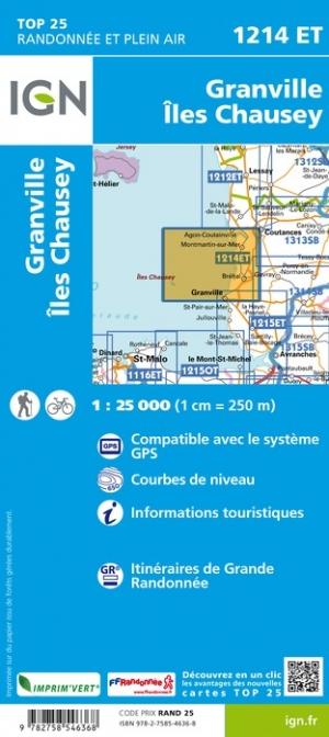 Carte TOP 25 n° 1214 ET - Granville, Coutances, Iles Chausey | IGN carte pliée IGN 