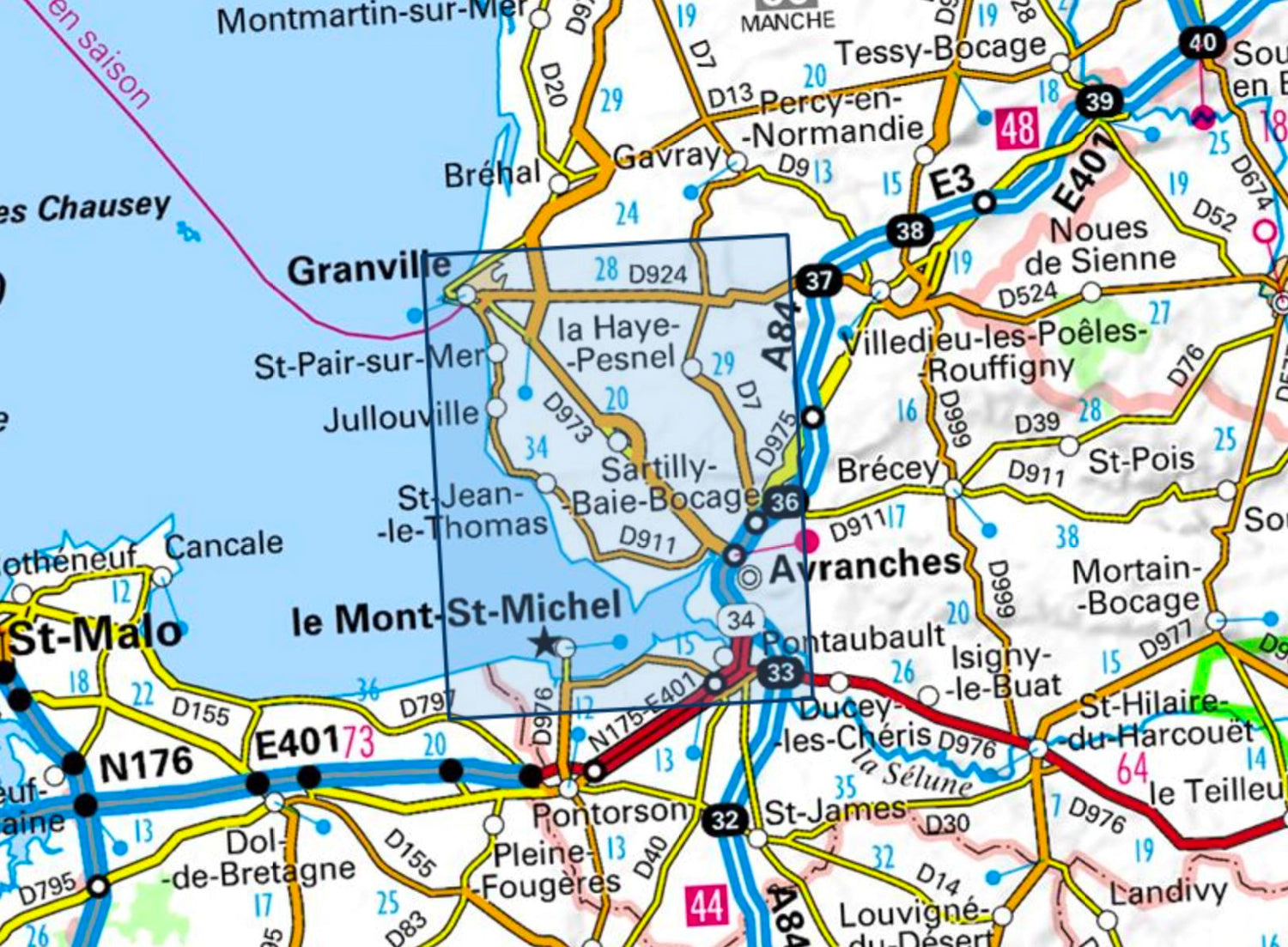 Carte TOP 25 n° 1215 ET - Avranches, Granville, Le Mont-St-Michel | IGN carte de randonnée IGN