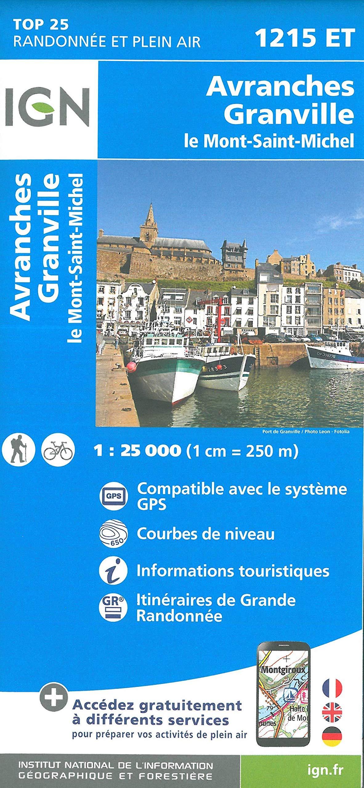 Carte TOP 25 n° 1215 ET - Avranches, Granville, Le Mont-St-Michel | IGN carte de randonnée IGN