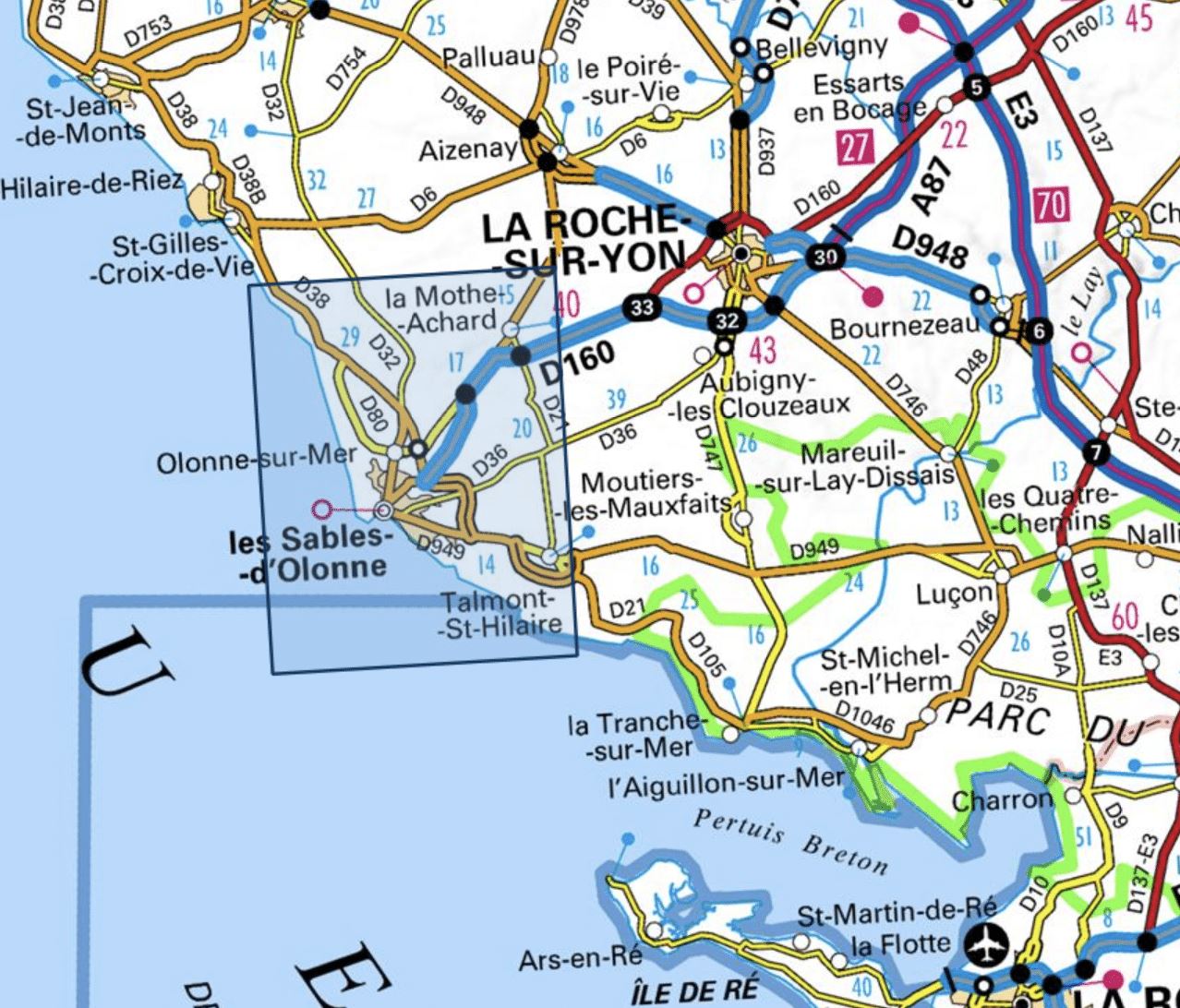 Carte TOP 25 n° 1227 OT - Les Sables-d'Olonne | IGN carte de randonnée IGN