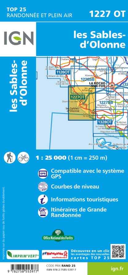 Carte TOP 25 n° 1227 OT - Les Sables-d'Olonne | IGN carte de randonnée IGN