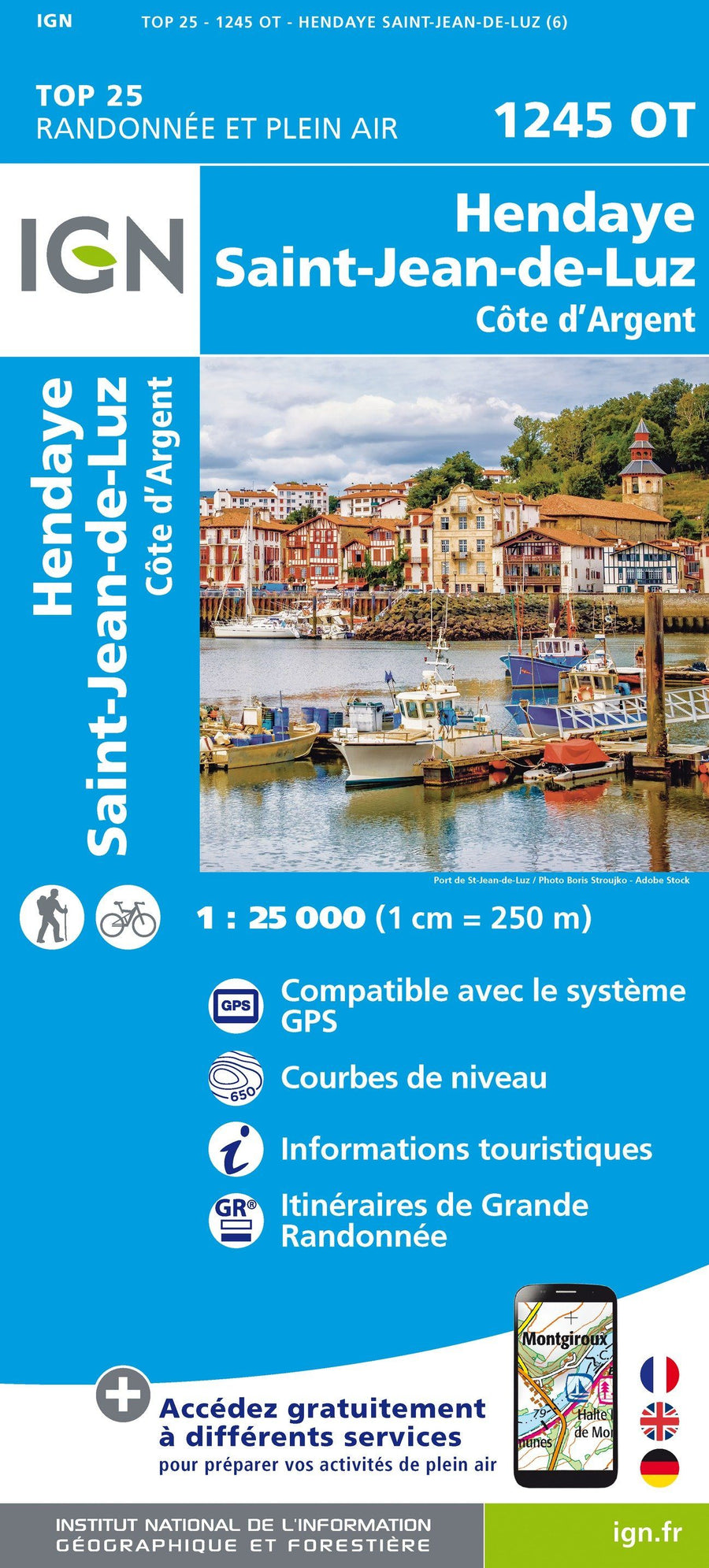 Carte TOP 25 n° 1245 OT - Hendaye & St Jean de Luz | IGN carte pliée IGN 