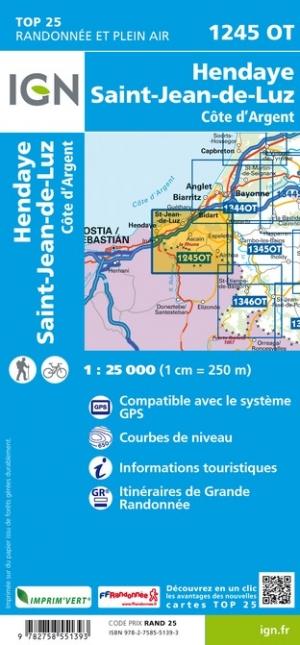 Carte TOP 25 n° 1245 OT - Hendaye & St Jean de Luz | IGN carte de randonnée IGN