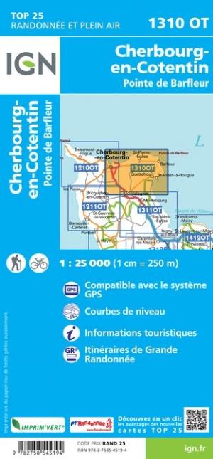 Carte TOP 25 n° 1310 OT - Cherbourg, Pointe de Barfleur | IGN carte pliée IGN 