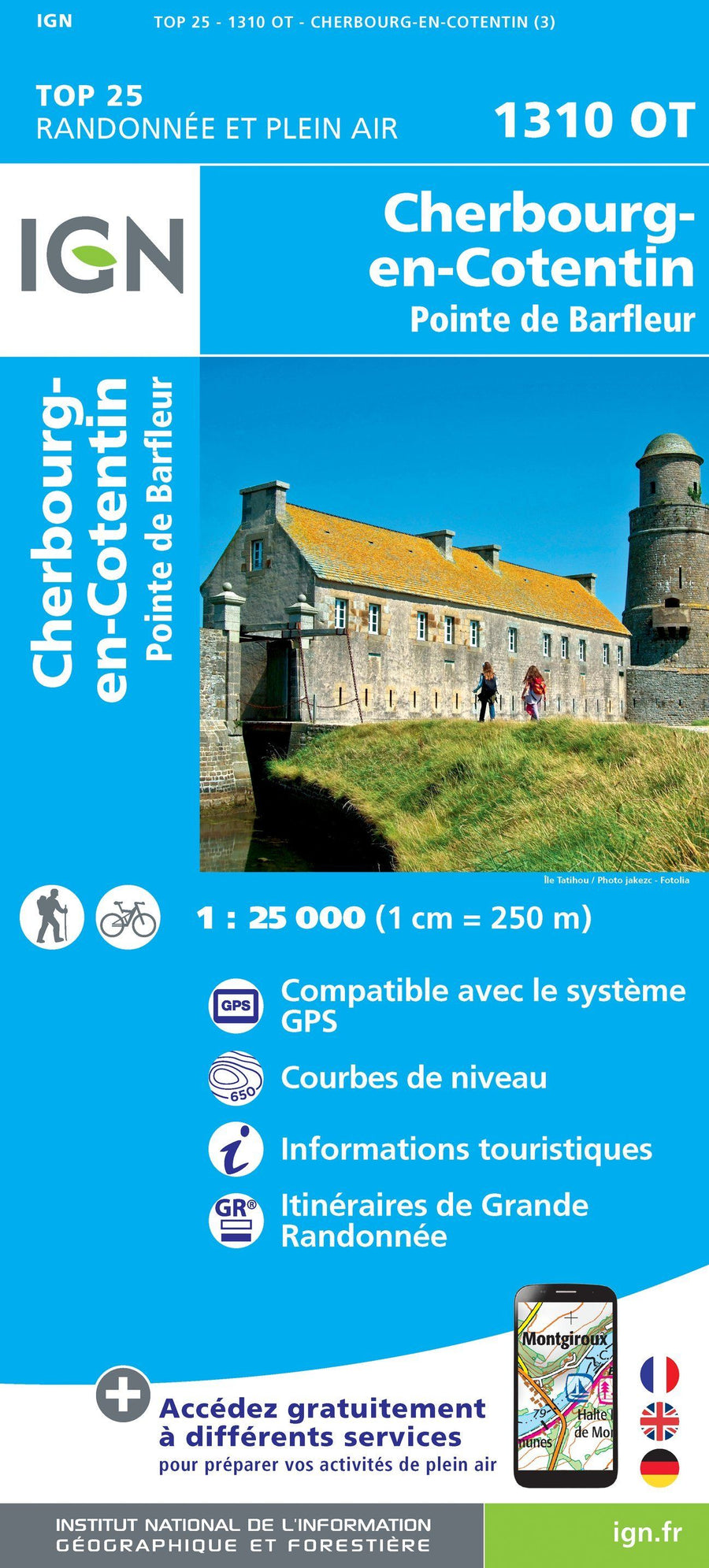 Carte TOP 25 n° 1310 OT - Cherbourg, Pointe de Barfleur | IGN carte pliée IGN 