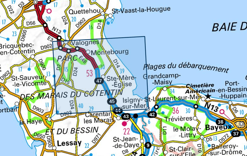 Carte TOP 25 n° 1311 OT- Valognes, St-Mère-Eglise, Utah Beach | IGN carte de randonnée IGN