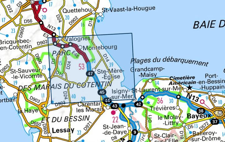 Carte TOP 25 n° 1311 OT- Valognes, St-Mère-Eglise, Utah Beach | IGN carte pliée IGN 