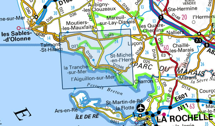 Carte TOP 25 n° 1328 OT - La Tranche-sur-Mer, l'Aiguillon-sur-Mer, PNR du Marais Poitevin | IGN carte pliée IGN 