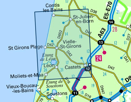 Carte TOP 25 n° 1341 ET - Castets, Lit-et-Mixe, Léon | IGN carte de randonnée IGN