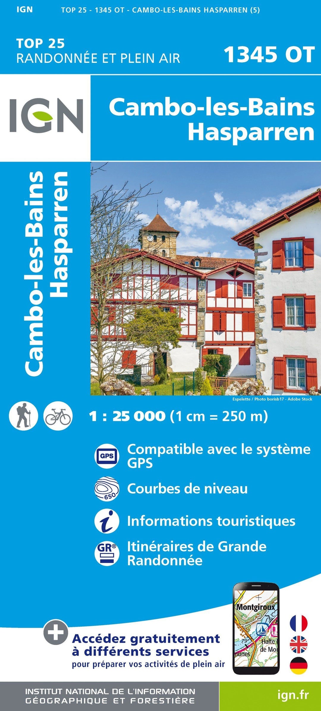 Carte TOP 25 n° 1345 OT - Cambo-les-bains & Hasparren (Pyrénées) | IGN carte pliée IGN 