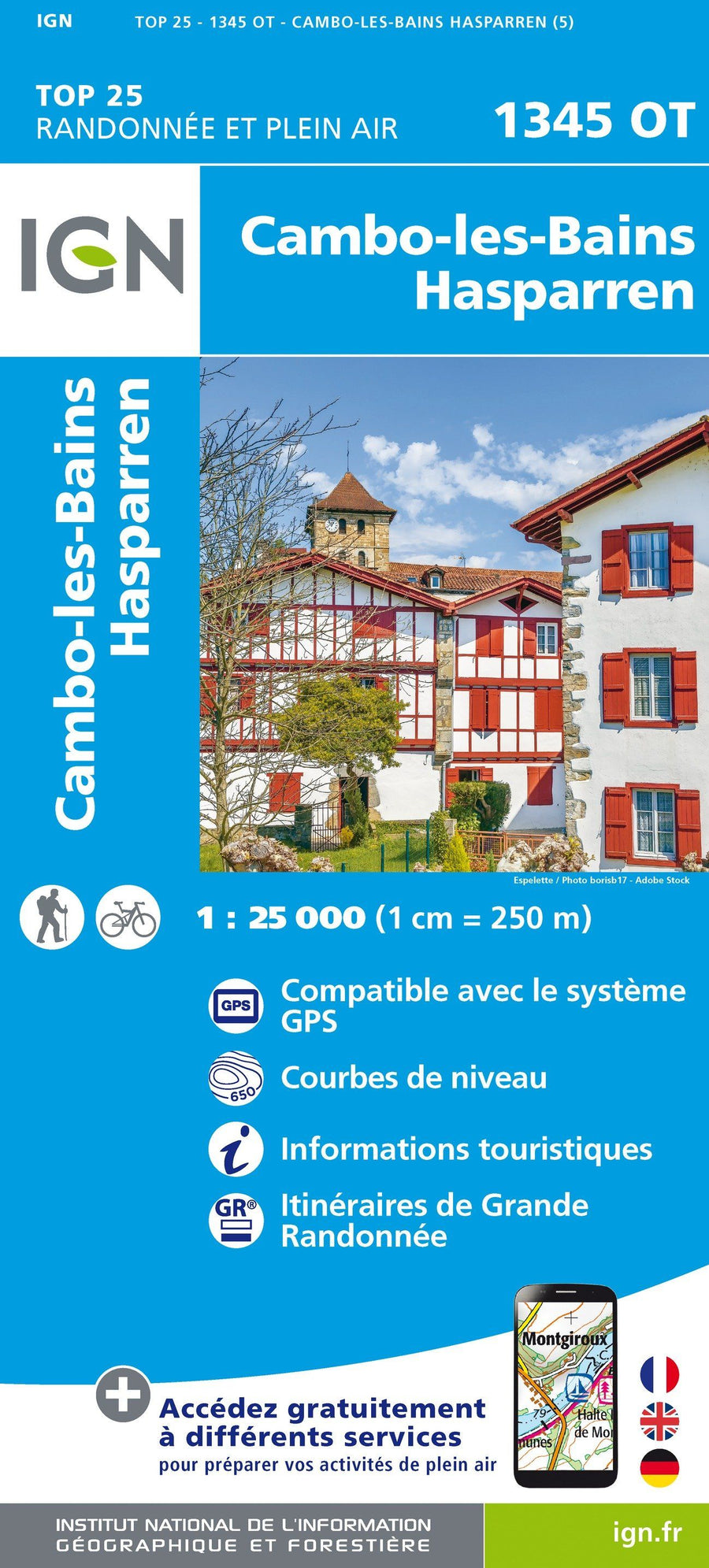 Carte TOP 25 n° 1345 OT - Cambo-les-bains & Hasparren (Pyrénées) | IGN carte pliée IGN 