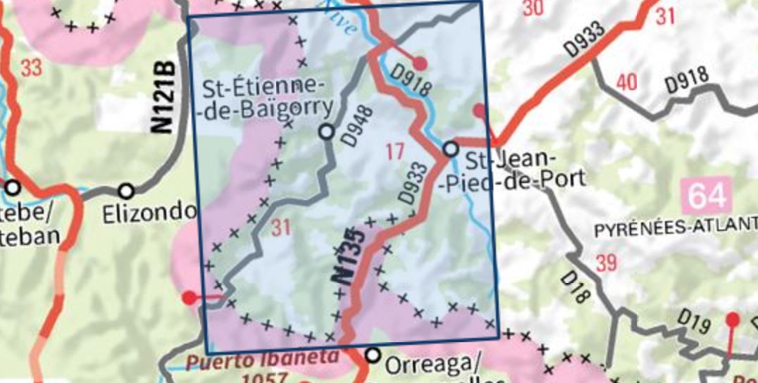 Carte TOP 25 n° 1346 OT - St Jean-Pied-de-Port, St-Etienne-de-Baïgorry (Vallée des Aldudes, Pyrénées) | IGN carte de randonnée IGN