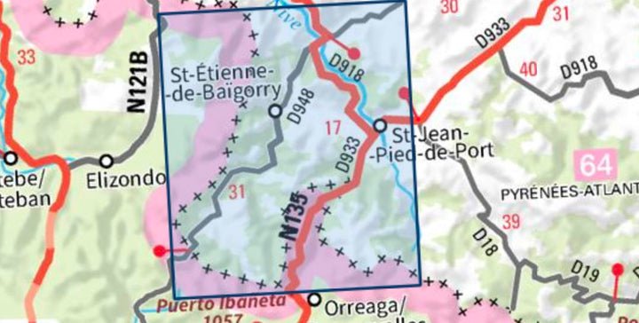 Carte TOP 25 n° 1346 OT - St Jean-Pied-de-Port, St-Etienne-de-Baïgorry (Vallée des Aldudes, Pyrénées) | IGN carte pliée IGN 