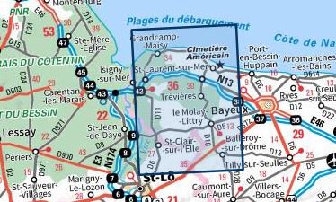 Carte TOP 25 n° 1412 OT - Pointe du Hoc, Omaha Beach, Forêt domaniale de Cerisy | IGN carte de randonnée IGN