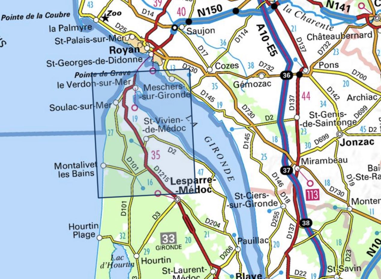 Carte TOP 25 n° 1433 OT - Pointe de Grave, Soulac-sur-Mer, Montalivet | IGN carte de randonnée IGN