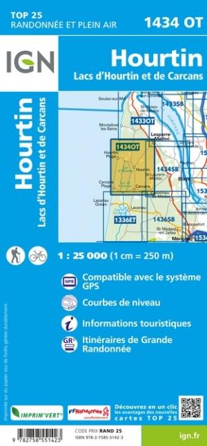 Carte TOP 25 n° 1434 OT - Hourtin (lac d'Hourtin & lac de Carcans) | IGN carte de randonnée IGN