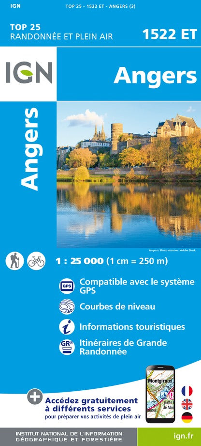 Carte TOP 25 n° 1522 ET - Angers | IGN carte de randonnée IGN