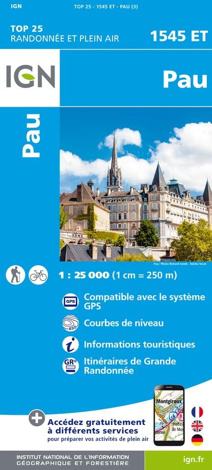 Carte TOP 25 n° 1545 ET - Pau | IGN carte de randonnée IGN