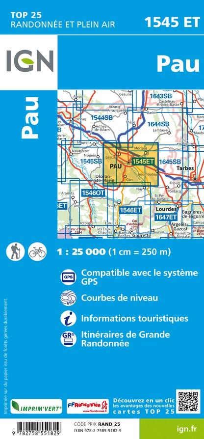 Carte TOP 25 n° 1545 ET - Pau | IGN carte de randonnée IGN