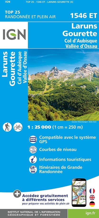 Carte TOP 25 n° 1546 ET - Laruns, Gourette (Vallée d'Ossau, Pyrénées) | IGN carte de randonnée IGN Default Title