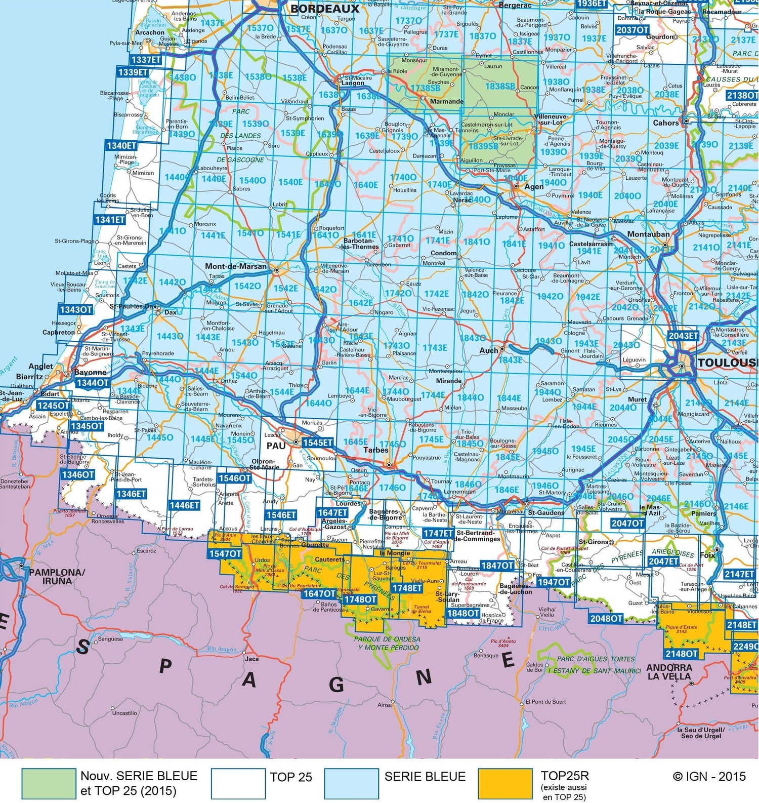 Carte TOP 25 n° 1546 OT - Oloron Sainte Marie, Vallée d'Aspe (Pyrénées) | IGN carte de randonnée IGN