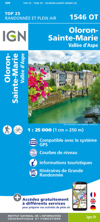 Carte TOP 25 n° 1546 OT - Oloron Sainte Marie, Vallée d'Aspe (Pyrénées) | IGN carte pliée IGN 