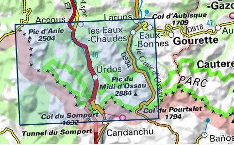 Carte TOP 25 n° 1547 OT - Vallée d'Ossau & Vallée d'Aspe (PN des Pyrénées) | IGN carte pliée IGN 