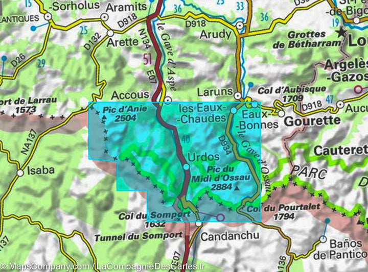Carte TOP 25 n° 1547 OTR (Résistante) - Vallée d'Ossau & Vallée d'Aspe (PN des Pyrénées) | IGN carte pliée IGN 