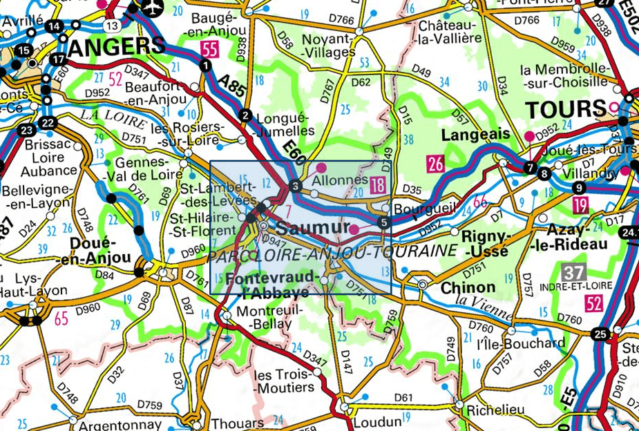 Carte TOP 25 n° 1623 ET - Saumur, Bourgueil, Fontevraud-l'Abbaye | IGN carte de randonnée IGN