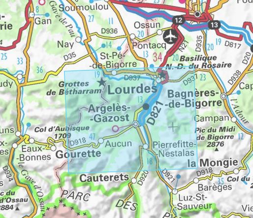 Carte TOP 25 n° 1647 ET - Lourdes, Argelès-Gazost & le Lavedan (Pyrénées) | IGN carte pliée IGN 