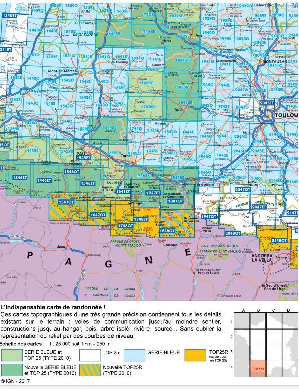 Carte TOP 25 n° 1647 OT - Vignemale, Ossau, Arrens, Cauterets (PN des Pyrénées) | IGN carte de randonnée IGN
