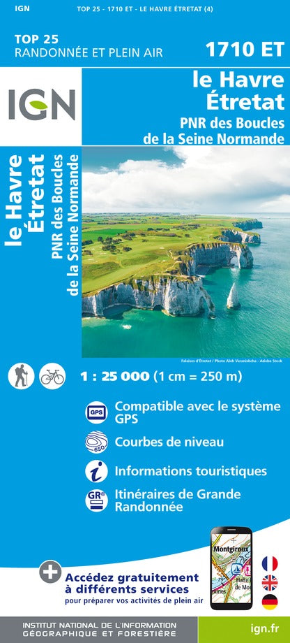 Carte TOP 25 n° 1710 ET- Le Havre, Étretat & PNR des Boucles de la Seine Normande | IGN carte de randonnée IGN