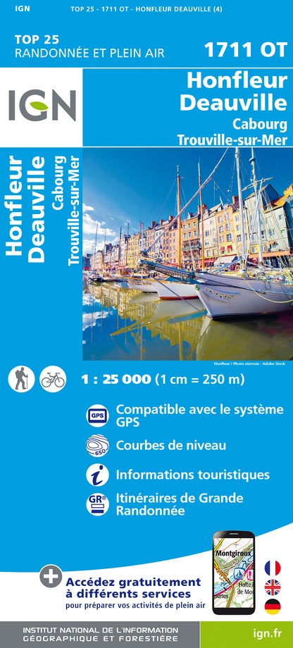 Carte TOP 25 n° 1711 OT - Honfleur, Deauville, Cabourg, Trouville-sur-Mer | IGN carte pliée IGN 