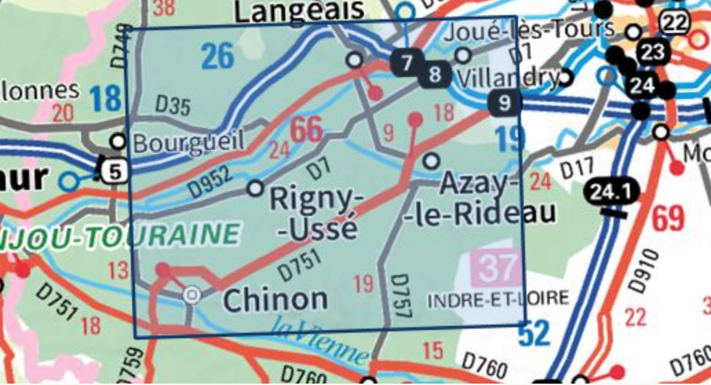 Carte TOP 25 n° 1723 ET - Chinon, Langeais, Azay-le-Rideau | IGN carte de randonnée IGN