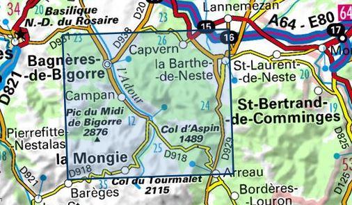 Carte TOP 25 n° 1747 ET - Bagnères de Bigorre, Pic du Midi de Bigorre, Vallée de Campan (Pyrénées) | IGN carte de randonnée IGN