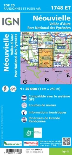 Carte TOP 25 n° 1748 ET - Néouvielle & Vallée d'Aure (Pyrénées) | IGN carte pliée IGN 