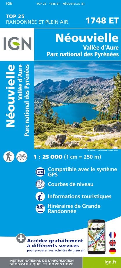 Carte TOP 25 n° 1748 ET - Néouvielle & Vallée d'Aure (Pyrénées) | IGN carte de randonnée IGN Default Title