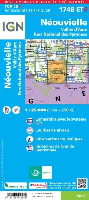 Carte TOP 25 n° 1748 ETR (résistante) - Néouvielle, Vallée d'Aure & PN des Pyrénées | IGN carte de randonnée IGN