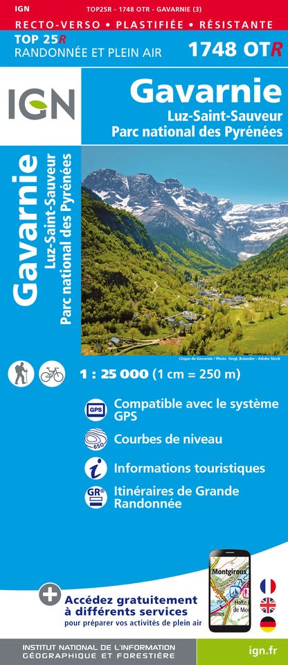 Carte TOP 25 n° 1748 OTR (résistante) - Gavarnie & Luz St Sauveur (Pyrénées) | IGN carte de randonnée IGN